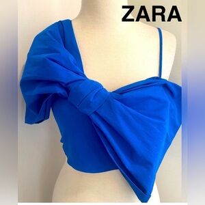 ZARA Blue Women's Top Oversized Bow Detail - Size M - NEW